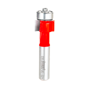 Silver router bit with red body and bearing collar, labeled 85-021 on the shaft.