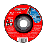 Diablo 4-1/2 inch metal cut-off disc with red packaging label and dark abrasive wheel surface.