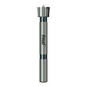 Freud Forstner bit with cylindrical steel shaft and broad cutting head with center point and outer spurs.