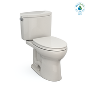Sedona beige two-piece elongated toilet with soft-close seat and matching tank, shown at an angle.