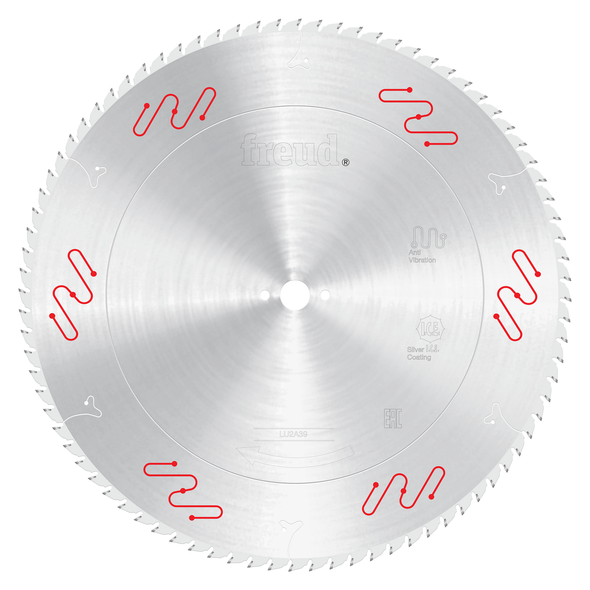 Freud 550mm circular saw blade with carbide-tipped teeth and center arbor hole.
