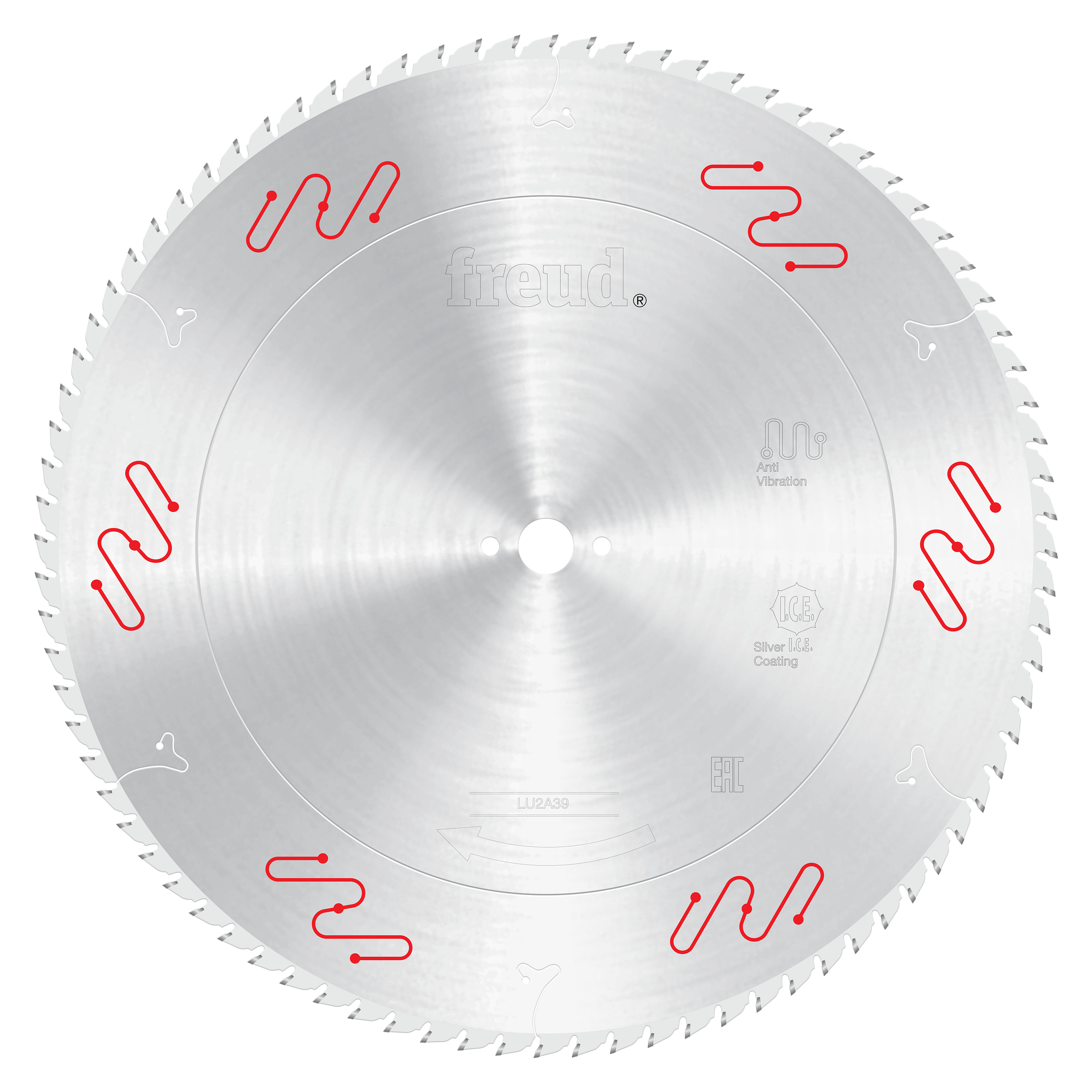 Freud 550mm circular saw blade with carbide-tipped teeth and center arbor hole.