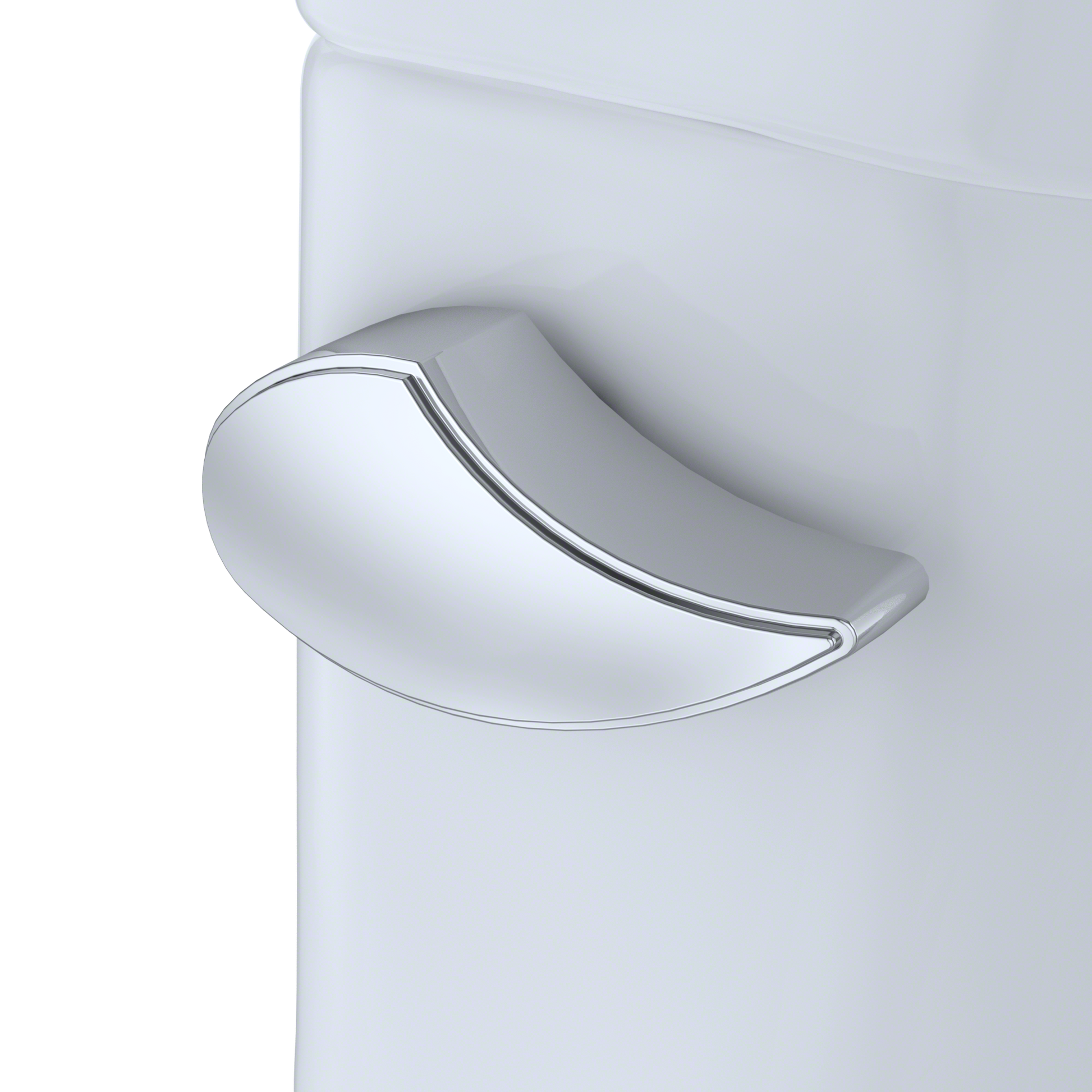 Cotton white one-piece elongated toilet with soft-close seat and chrome trim, shown from side angle.