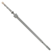 Silver metal SDS-Plus core bit extension with twisted flutes at top and hexagonal connector in middle.