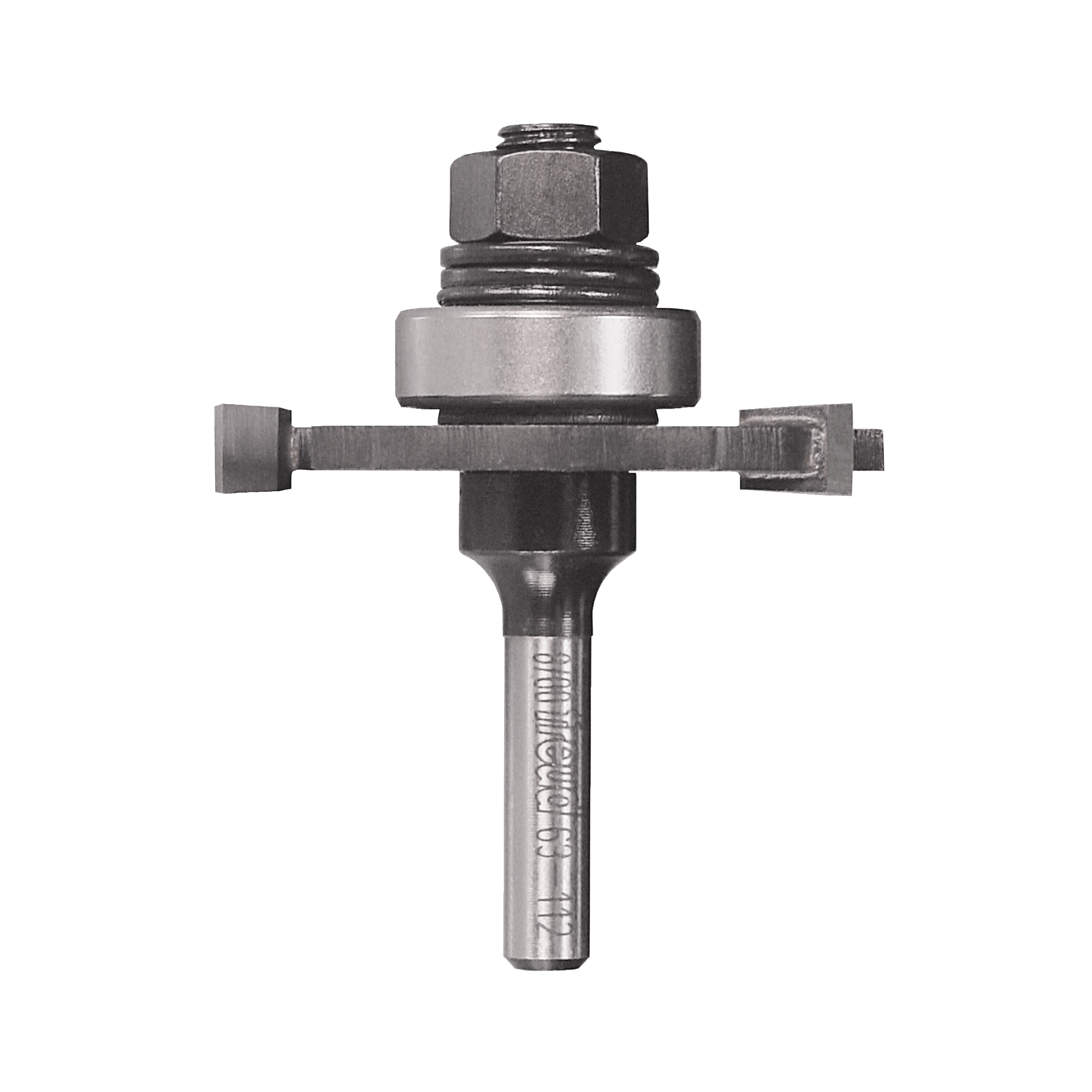 Depth slotting cutter set with multiple rectangular cutting blades mounted on central shaft with hex nut.