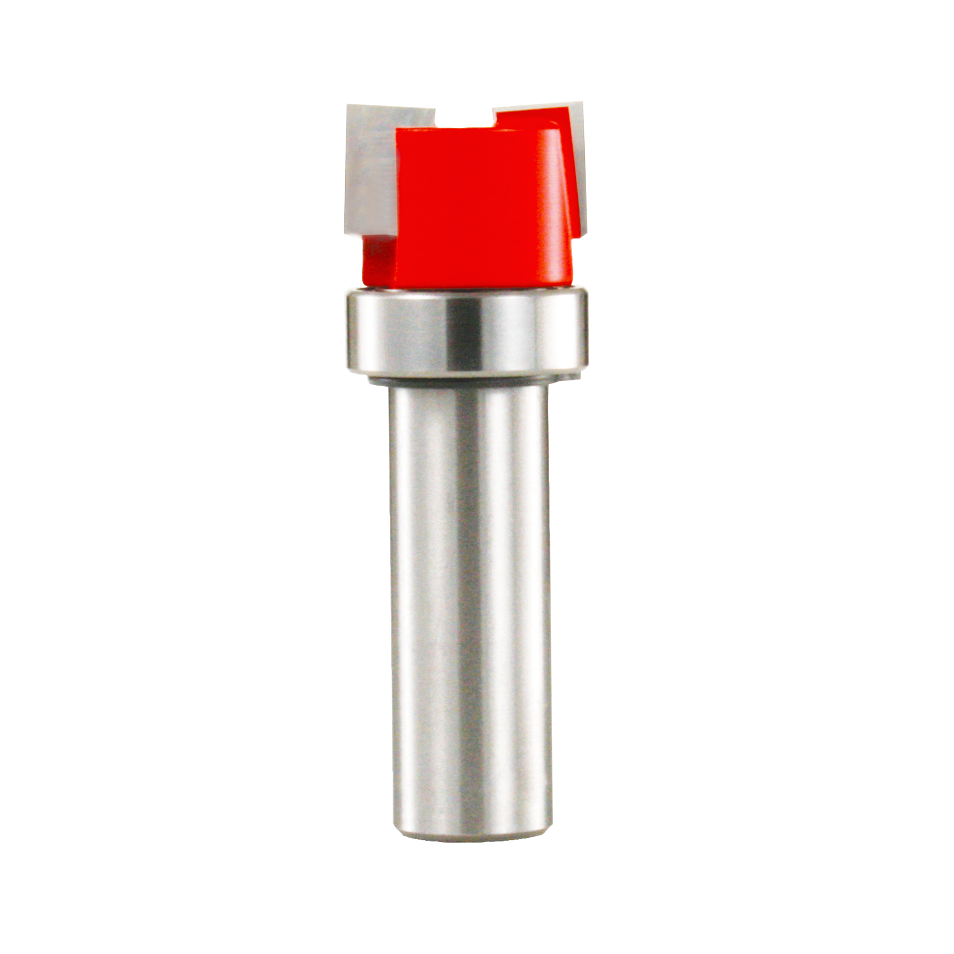 Mortising bit with red cutting head and silver cylindrical shank, square notch design for woodworking.