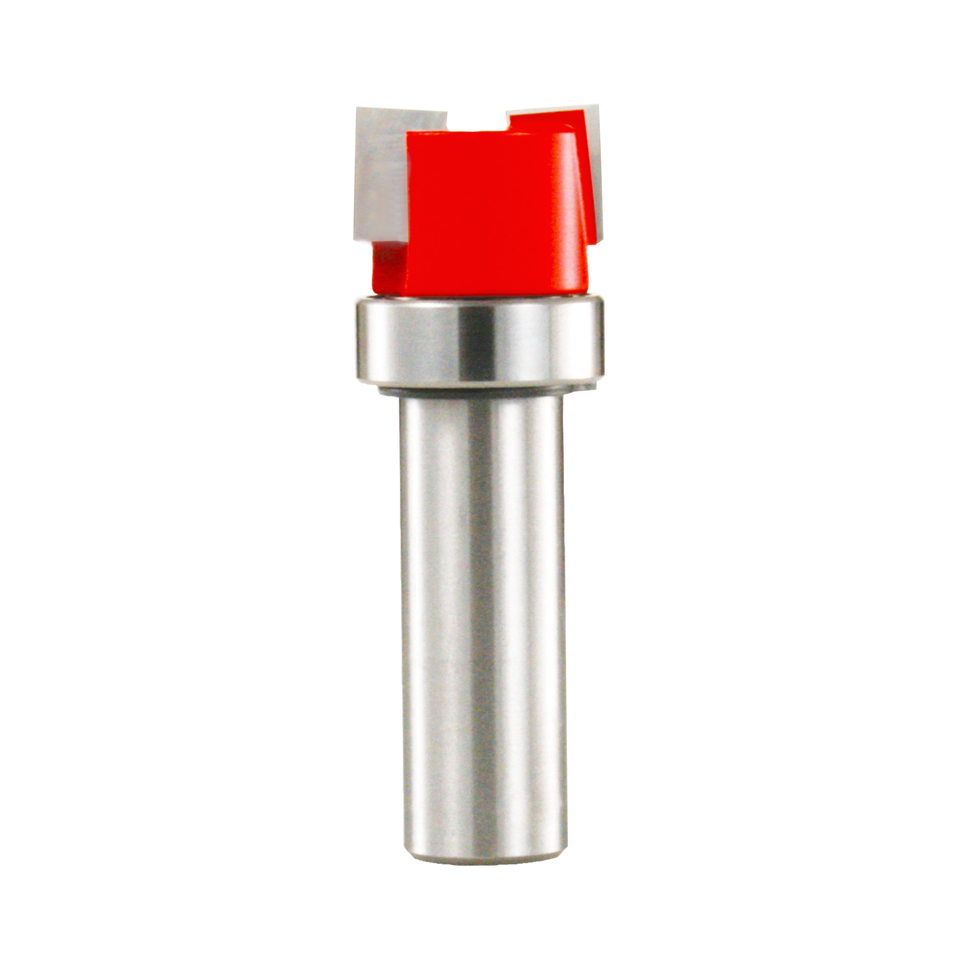 Mortising bit with red cutting head and silver cylindrical shank, square notch design for woodworking.