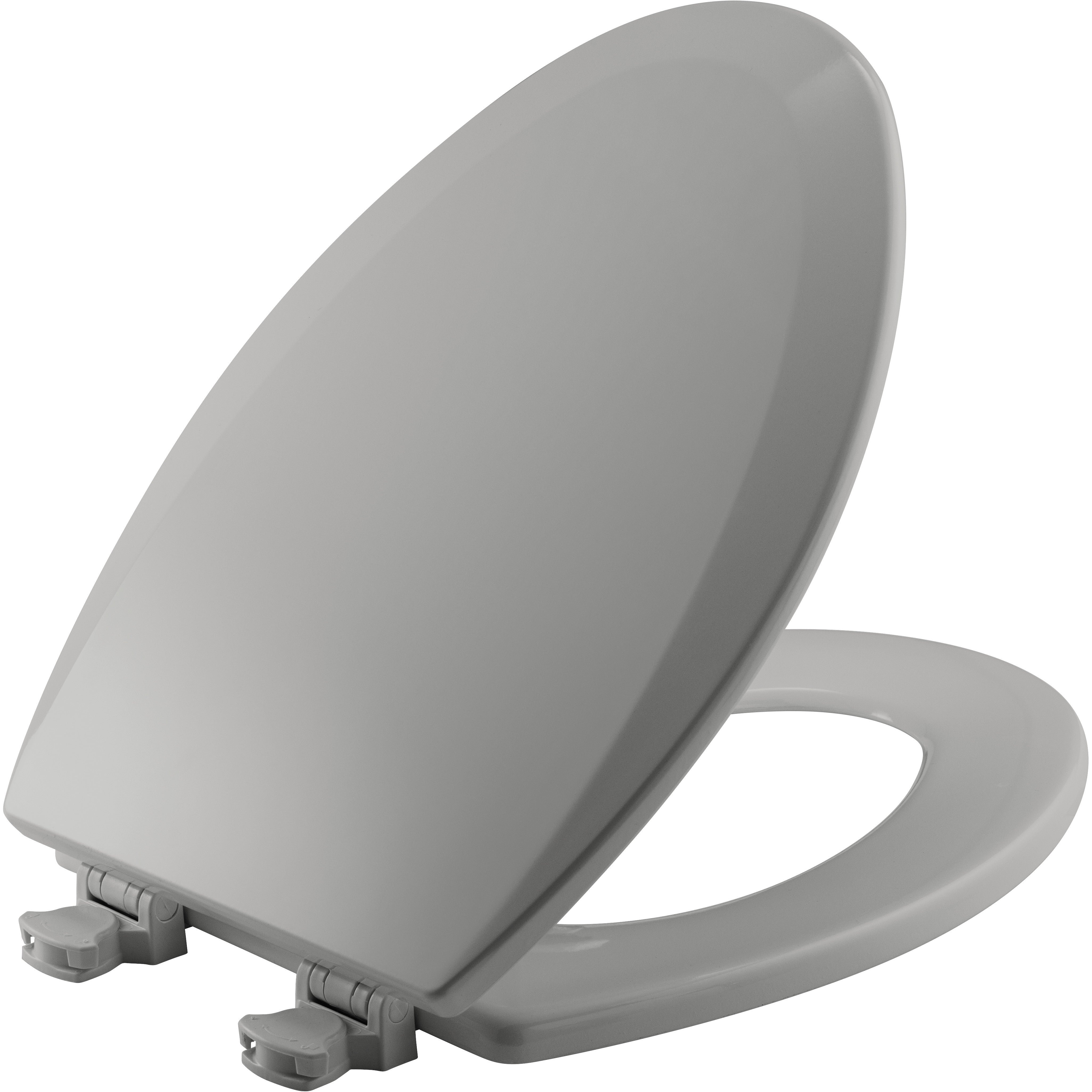 Bemis 1500EC 162 Elongated Enameled Wood Toilet Seat in Silver with EasyClean Hinge