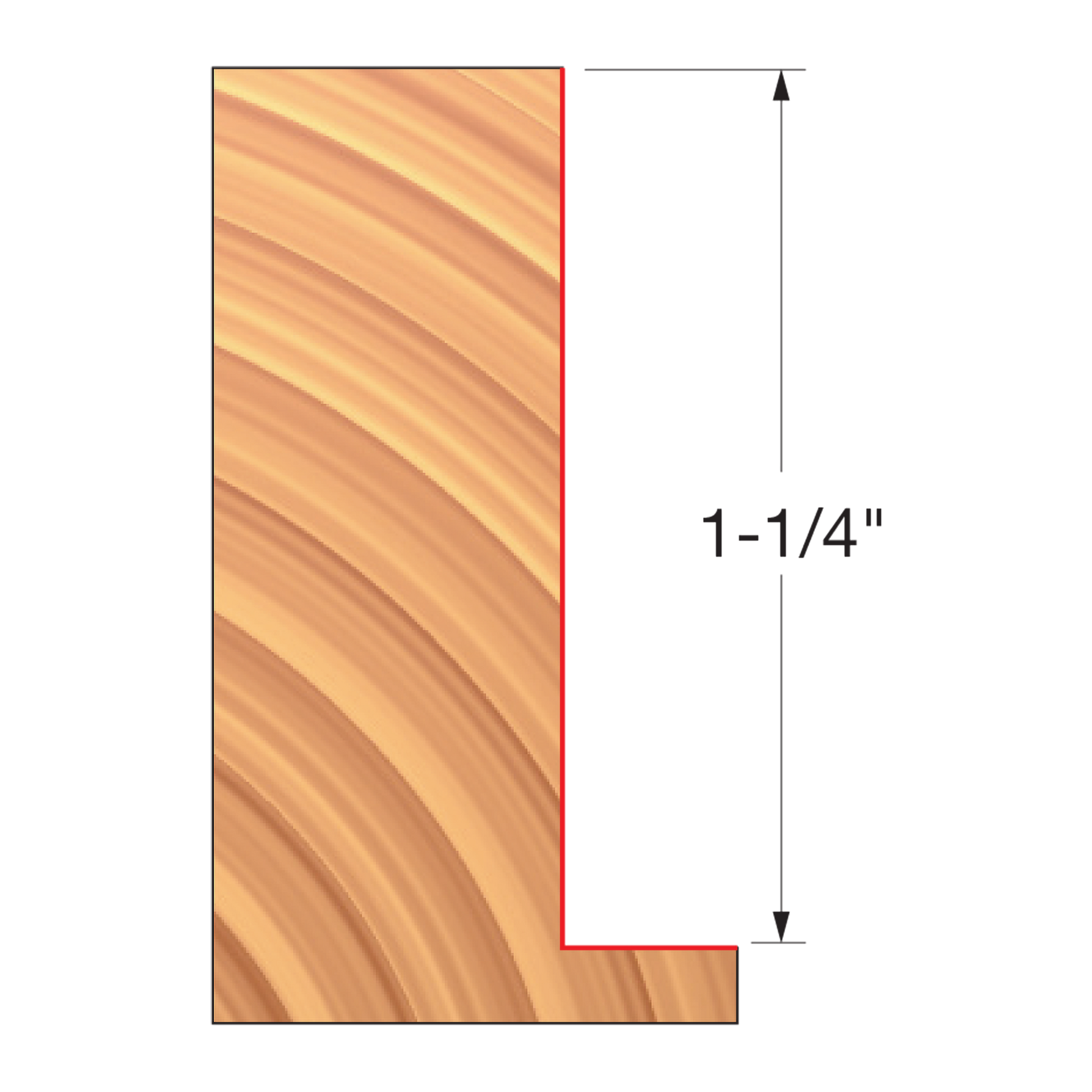Straight edge cutter bit with curved flute pattern and 1-1/4" cutting height dimension marked.