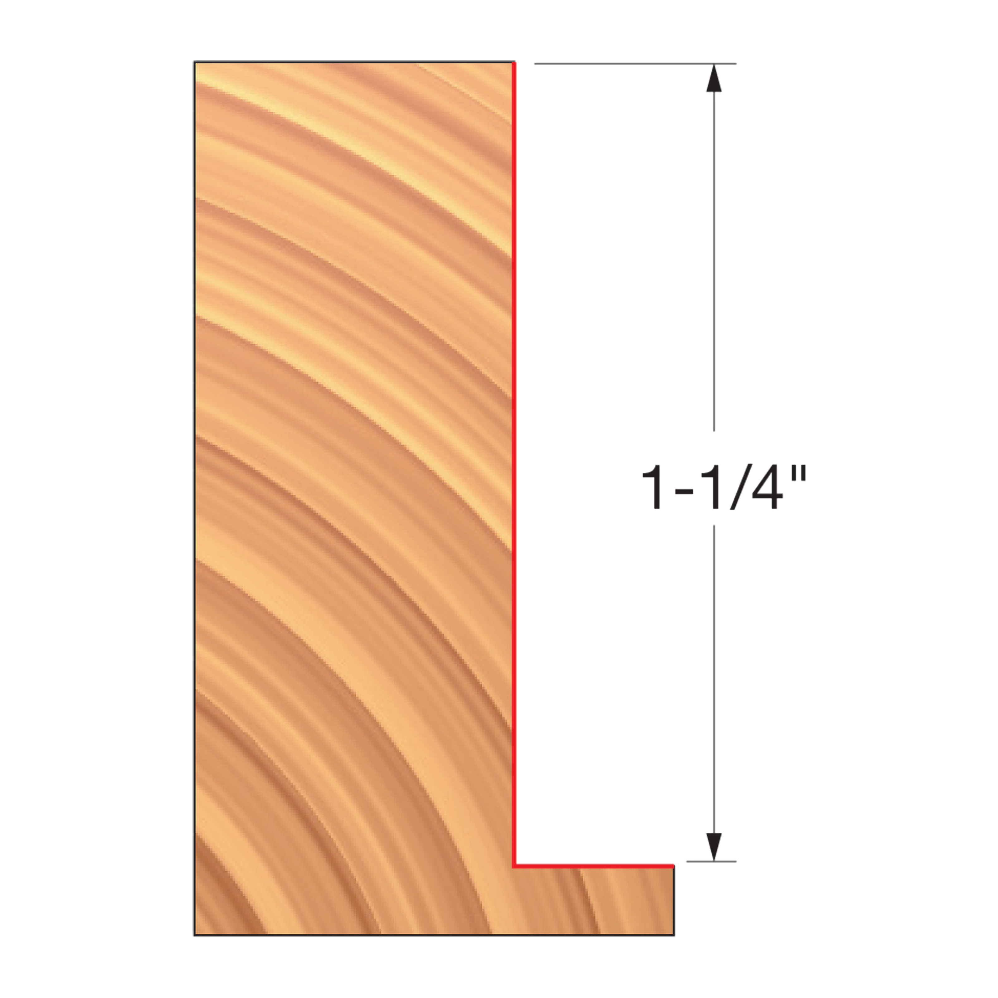 Straight edge cutter bit with curved flute pattern and 1-1/4" cutting height dimension marked.