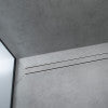 Stainless steel linear shower drain trim with tileable design and adjustable length installation.