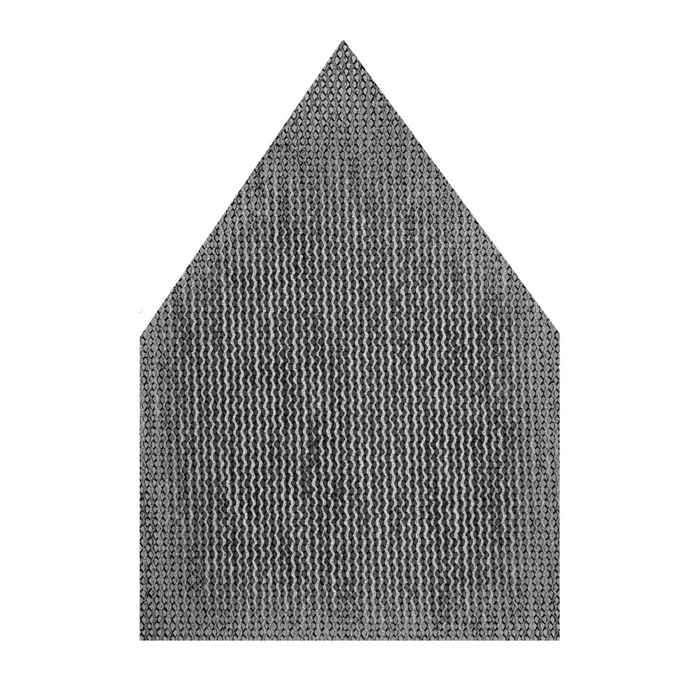 Pentagon-shaped mesh sanding sheet with 220 grit abrasive surface in gray.