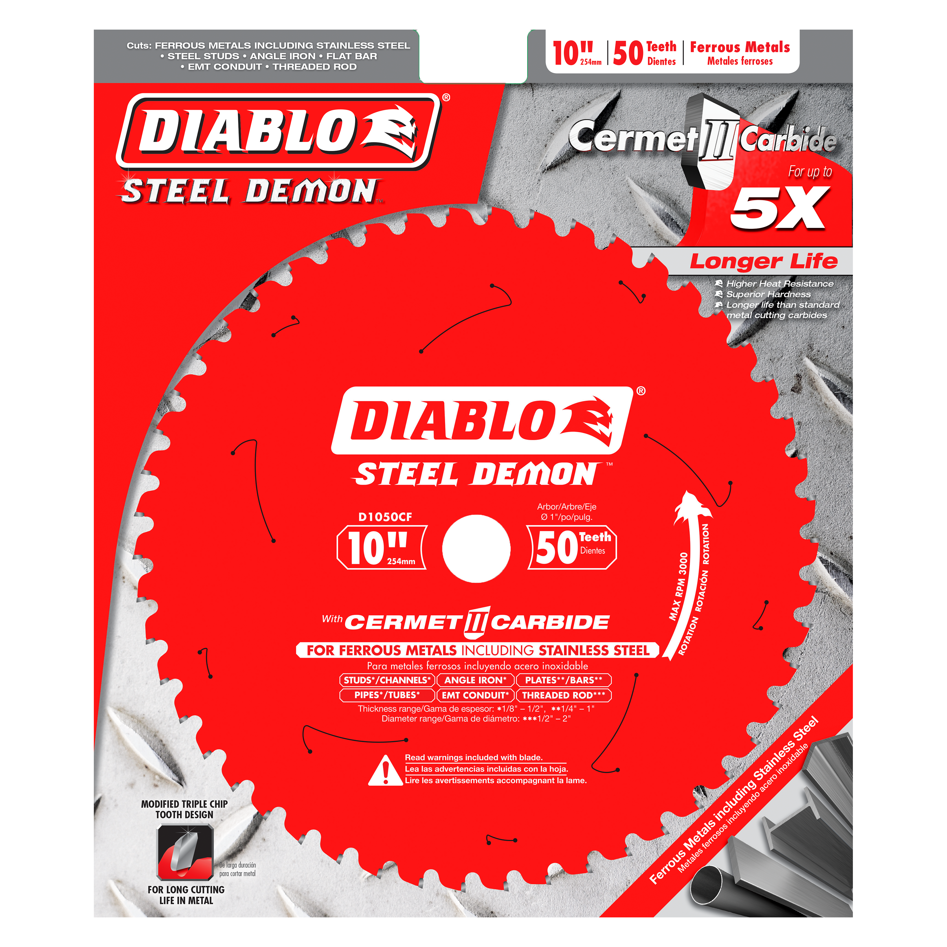 Diablo Steel Demon Cermet II 10 inch, 50-Teeth Saw Blade - D1050CF