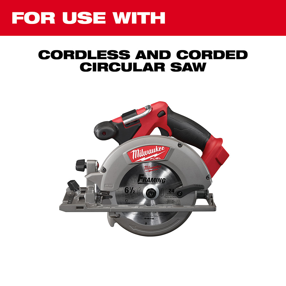 Milwaukee 6-1/2 inch circular saw blade with 40 teeth, gray and black design for fine finish cutting.