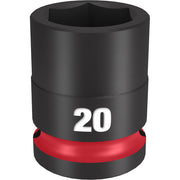 Black 20MM socket with hexagonal opening and red grip band marked with size "20".