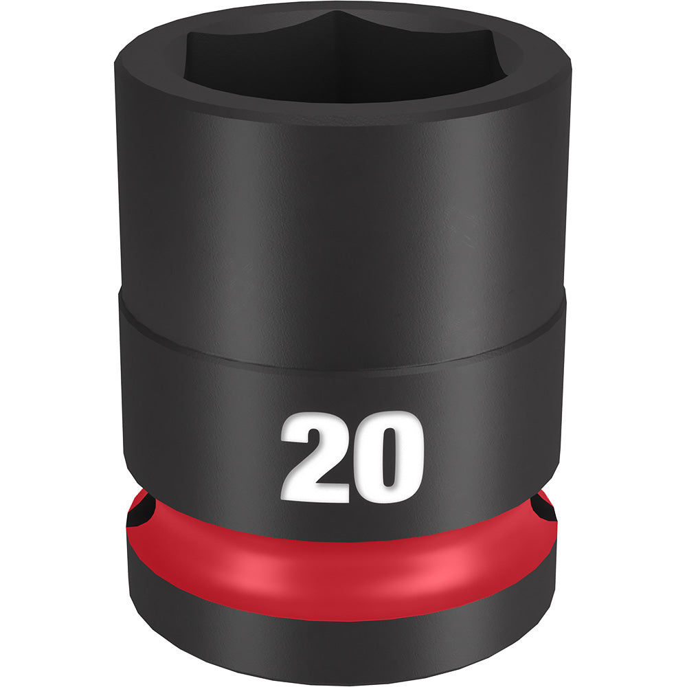Black 20MM socket with hexagonal opening and red grip band marked with size "20".