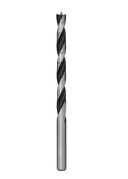Brad point drill bit with black and silver fluted shaft and pointed tip, 3/8 inch diameter.