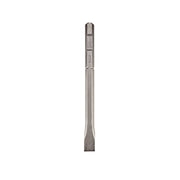 Gray metal flat chisel with wide blade, hexagonal shaft, and rounded striking head.