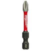 Milwaukee Shockwave Phillips #2 impact power bit with red and black shaft and hexagonal drive end.