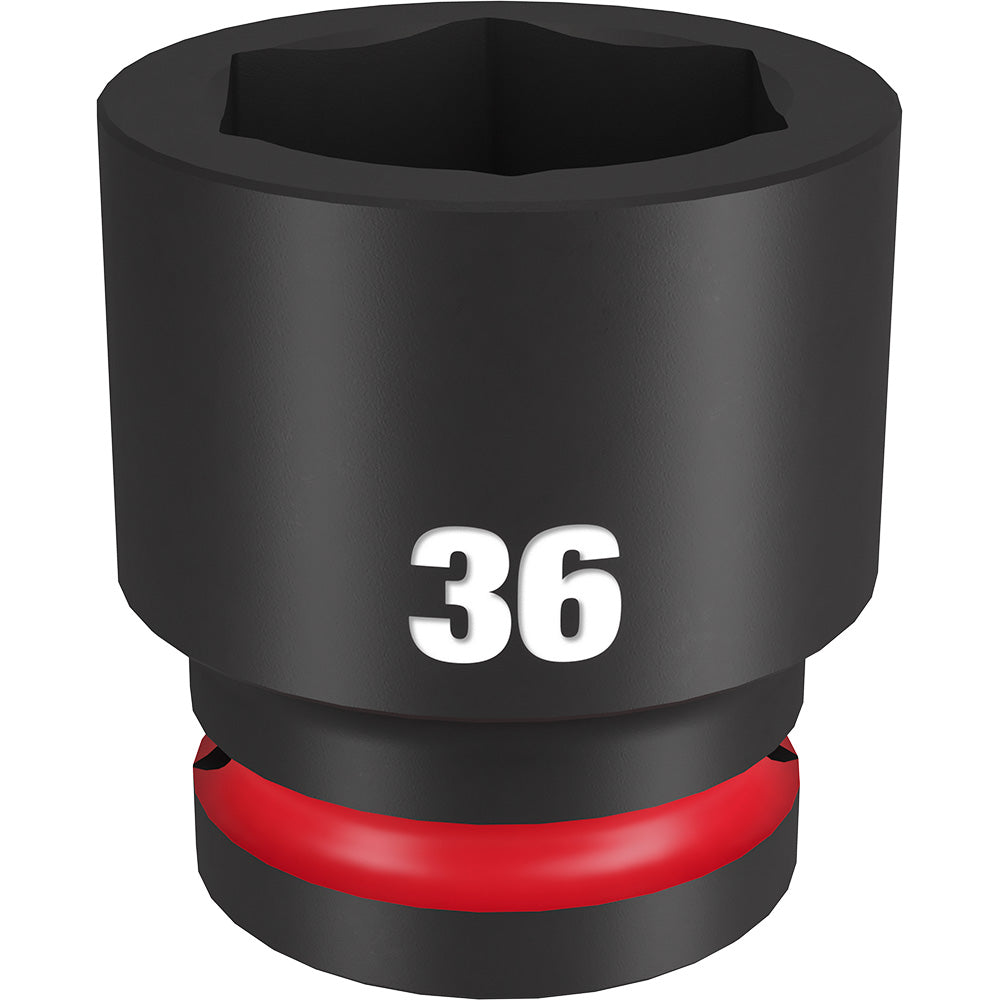 Black 36MM socket with 6-point opening, red grip band, and "36" marking on cylindrical body.