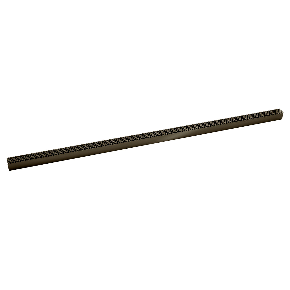 Oil rubbed bronze linear drain grate with small rectangular perforations across the top surface.