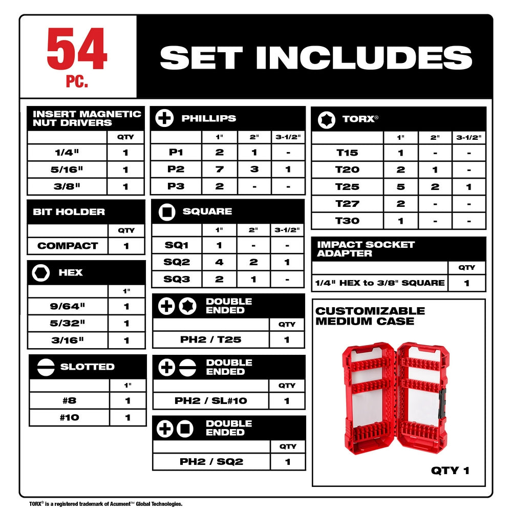 Milwaukee SHOCKWAVE Impact Duty 54 Piece Driver Bit Set - 48-32-4010