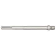 Silver metal SDS-Max adapter shaft with threaded end and slot opening on left end, 12 inches long.