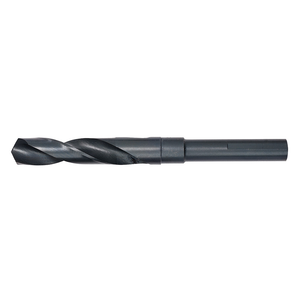 Black oxide twist drill bit with spiral flutes and cylindrical shank, 5/8 inch diameter.