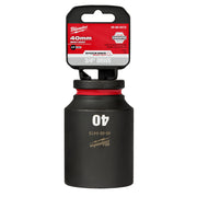 Milwaukee Shockwave 40mm deep 6-point socket with 3/4" drive in black with red band and packaging.