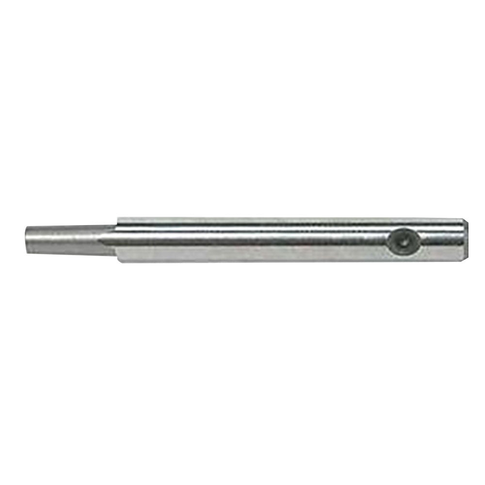 Milwaukee 16 gauge punch with metal cylindrical body and tapered tip on white background.