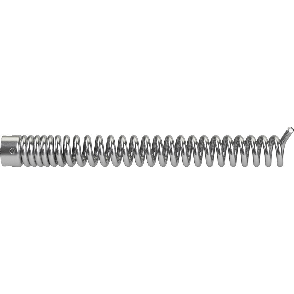 Metal auger cable with continuous coiled spring design and connector end on left side.