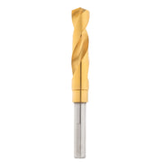 Titanium-coated twist drill bit with gold-colored flutes and silver cylindrical shank on white background.