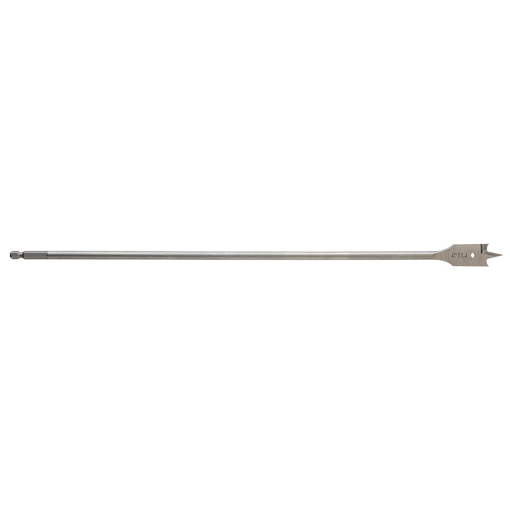 Milwaukee 3/4 in. x 16 in. flat boring bit with hex shank and spurred cutting head.