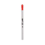 Silver drill bit with red carbide-tipped point and black marking indicating 1/8" size.