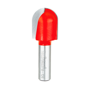 Red round nose router bit with 1/2" radius on silver metal shank marked Freud 18-126.