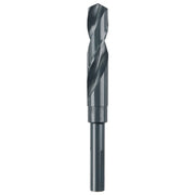 Black oxide twist drill bit with spiral flutes and cylindrical shank for drilling applications.