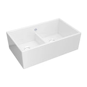 Rohl Shaker 33" Low Divide Double Bowl Apron Front Fireclay Kitchen Sink in White - MS3320WH
