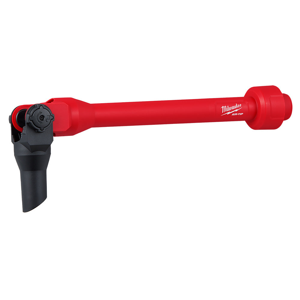 Red and black Milwaukee AIR-TIP pivoting extension wand with adjustable joint connector and tapered tip.