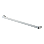 Brushed nickel round towel bar with square mounting brackets on each end.