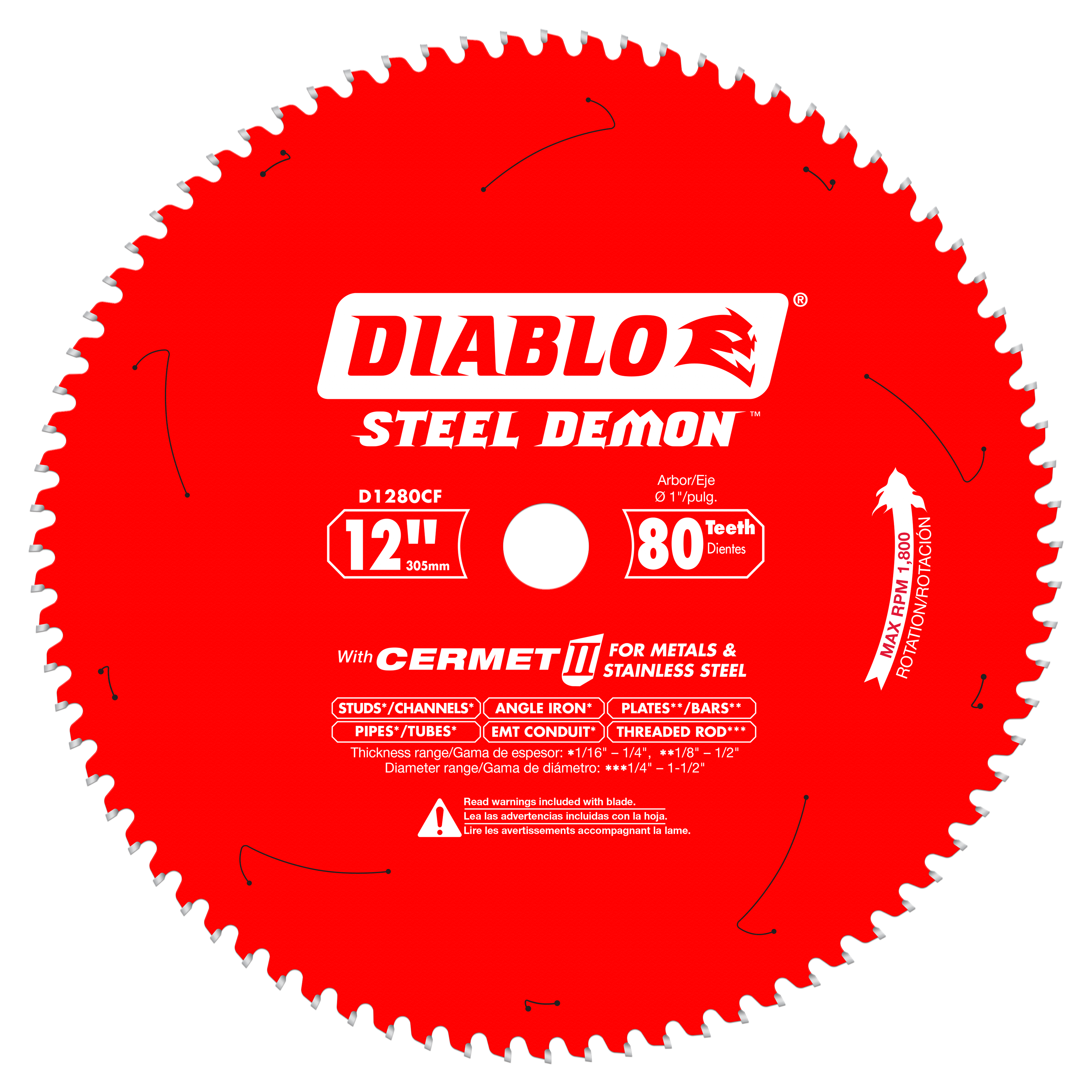 Diablo D1280CF 12 in. x 80 Tooth Steel Demon Cermet II Saw Blade for Metals and Stainless Steel