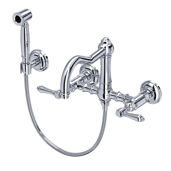 ROHL Acqui Wall Mount Bridge Kitchen Faucet with Side Spray - Tuscan Brass