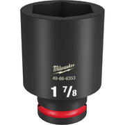 Black 3/4" drive deep socket with 6-point opening, 1-7/8" size, red grip band at base.