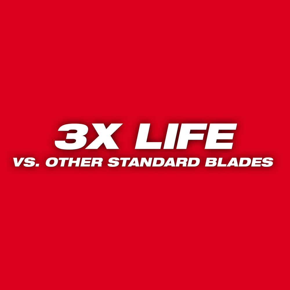 White text on red background stating "3X LIFE vs. OTHER STANDARD BLADES".