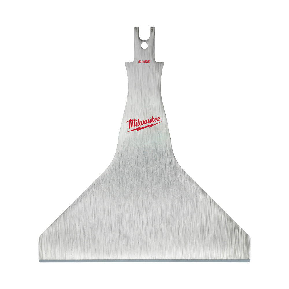 Milwaukee 5-inch metal scraper blade with fork-style handle and model number 5455 printed on surface.