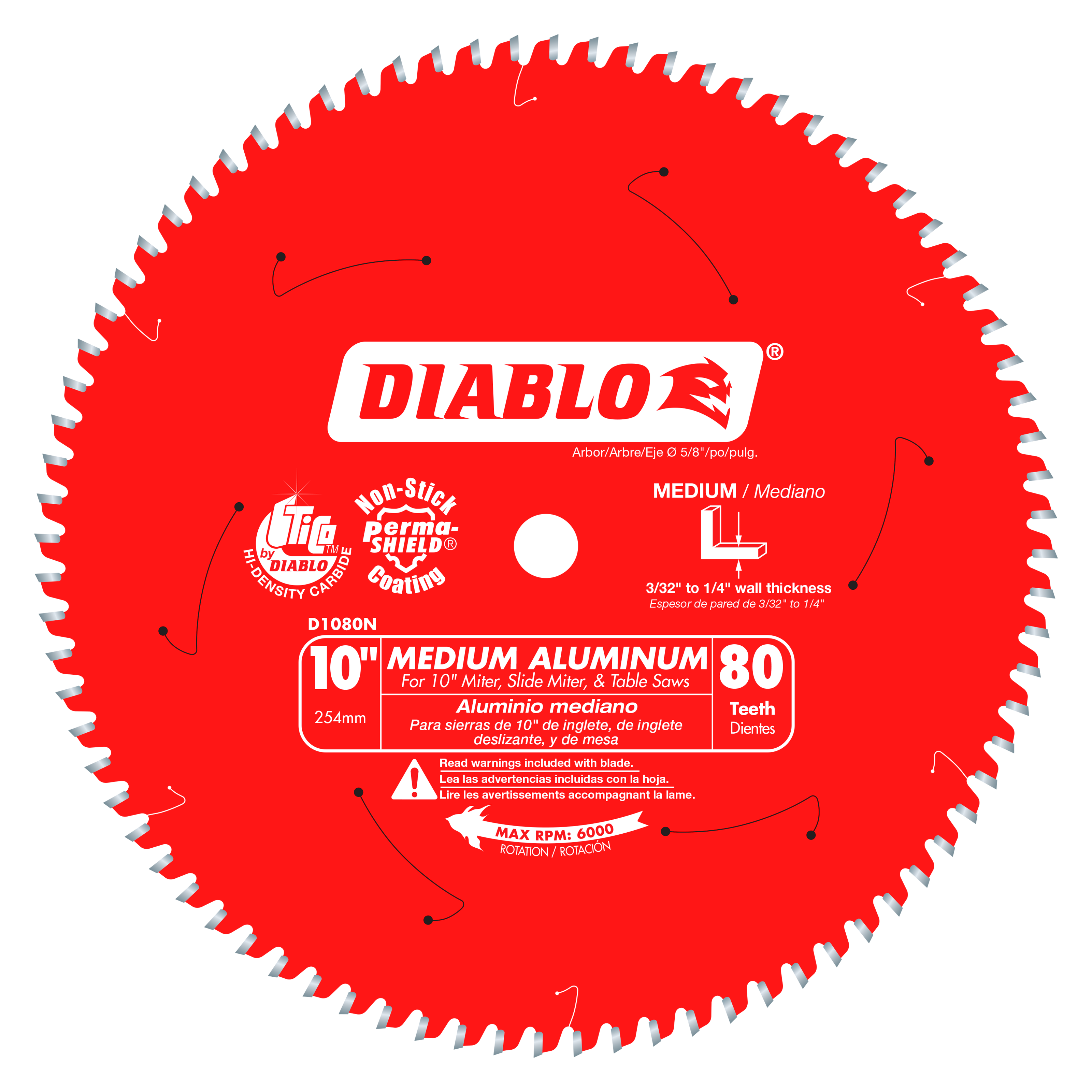 Diablo D1080N 10 in. x 80 Tooth Medium Aluminum Saw Blade - 10 Pack