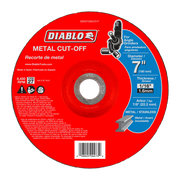 Red metal cut-off disc with white center hole, Type 27, 7 inch diameter, 1/16 inch thickness, for angle grinders.
