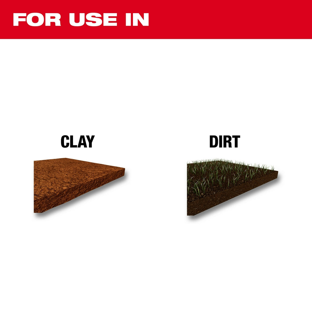 SDS-Max demolition ground rod shown with clay and dirt application examples.