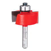 Metal rabbeting bit with red cutting head and silver shank marked with Freud branding.
