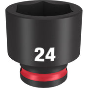 Black 24MM socket with six-point hexagonal opening and red band near base, marked "24" on side.