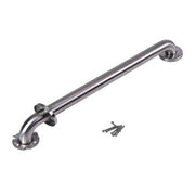 Stainless steel grab bar with satin finish, curved end grips, and mounting hardware included.